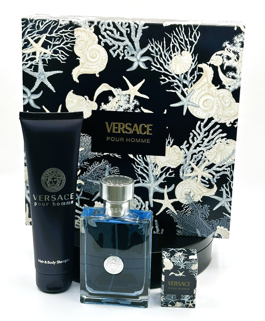 Versace Pour Homme – 3-Piece Gift Set (Men)
3.4 oz Eau de Toilette + Mini + Shower Gel