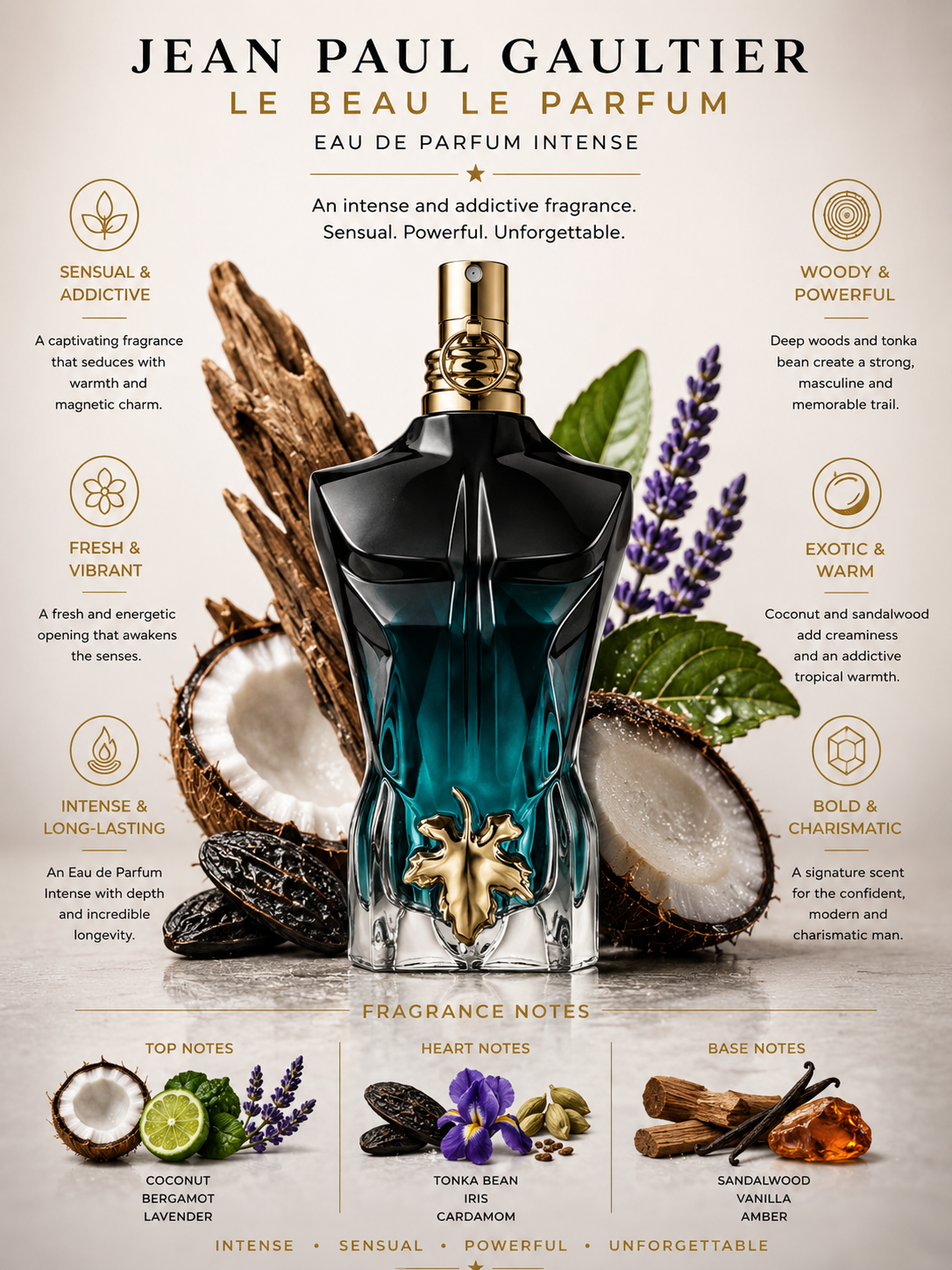 Jean Paul Gaultier Le Beau Le Parfum — Jean Paul Gaultier  Eau de Parfum Intense · 4.2 oz / 125 ml