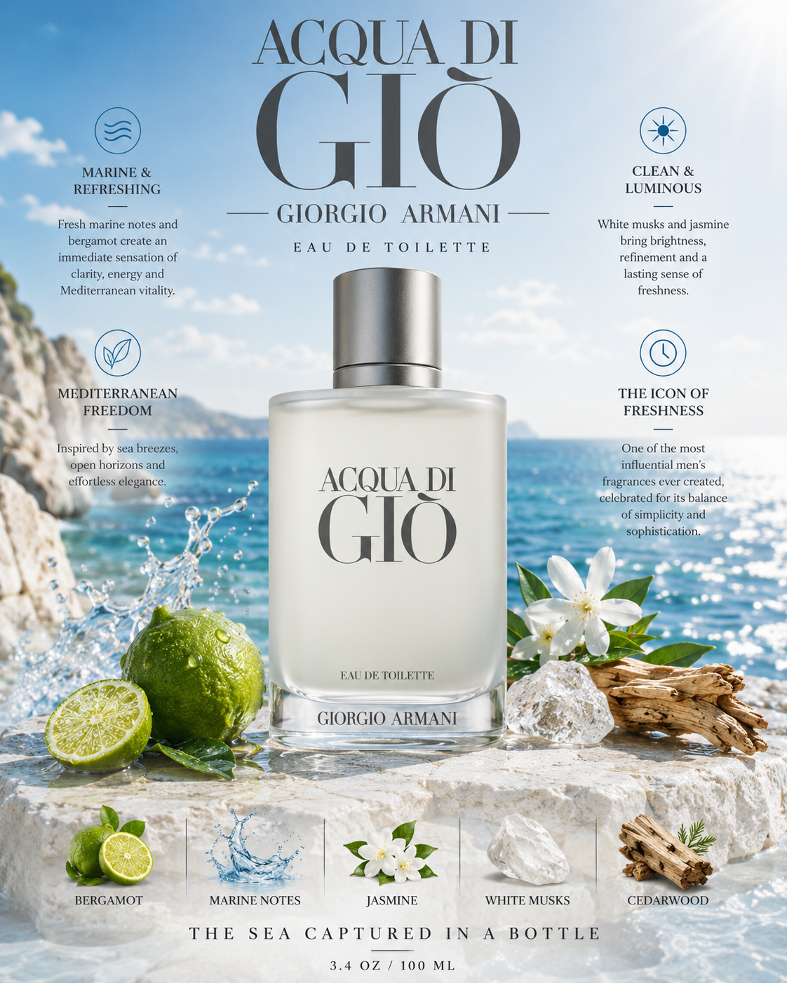 Acqua di Giò by Giorgio Armani – Eau de Toilette (3.4 oz / 100 ml)