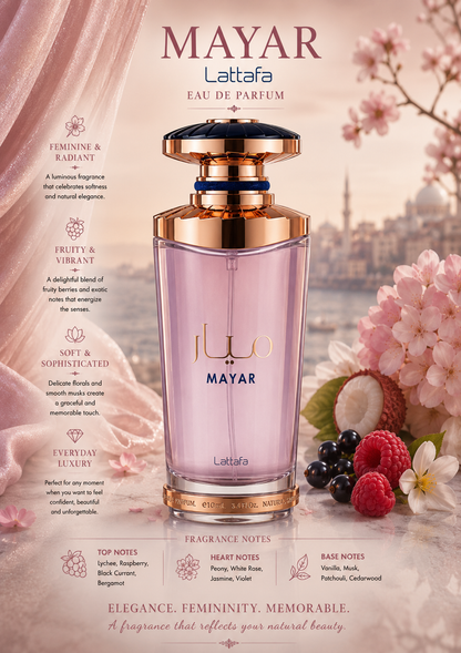 Lattafa – Mayar (Women) Eau de Parfum – 3.4 oz / 100 ml 