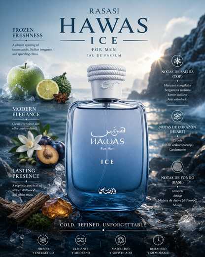 Rasasi – Hawas Ice for Men – Eau de Parfum (3.38 oz / 100 ml)