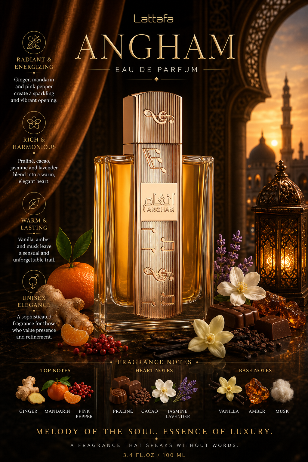 Lattafa – Angham (Unisex) – 3.4 oz Eau de Parfum