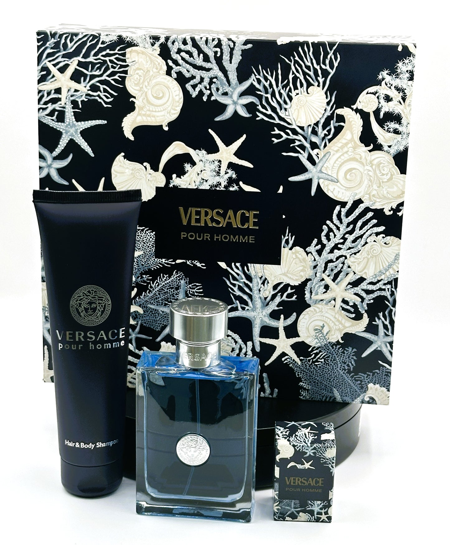 Versace Pour Homme – 3-Piece Gift Set (Men) 3.4 oz Eau de Toilette + Mini + Shower Gel