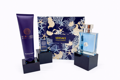 Versace Pour Homme – 3-Piece Gift Set (Men) 3.4 oz Eau de Toilette + Mini + Shower Gel